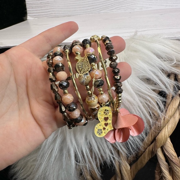 NEW handmade Elegant Gold ,Pink and brown chezco crystal Beaded slinky Bracelet - Picture 5 of 7